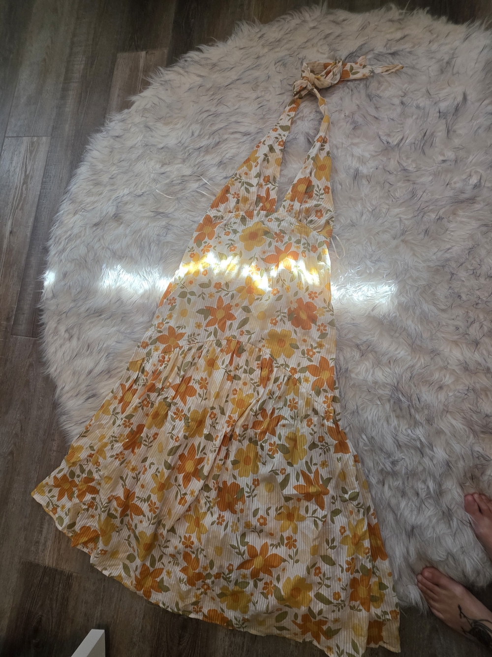 Billabong Yellow & Orange Floral Halter Maxi Dress